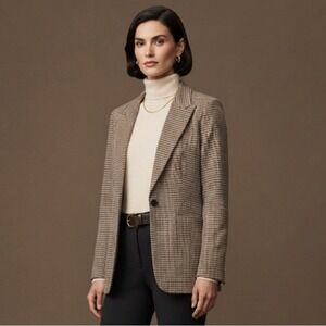 HM Womens Houndstooth Single Button Blazer Brown Black Size 4 Tailored Jacket